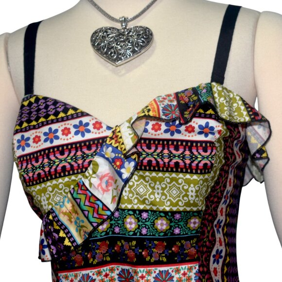 Anna Sui for Anthropologie Retro Floral Stripe Cami Top Ruffle 4 - Picture 2 of 7